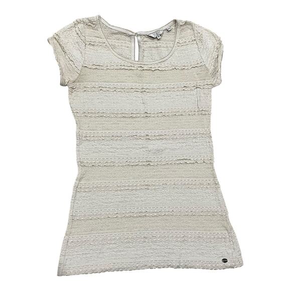 GUESS Y2K Top Cream Fitted Mesh Lace Sheer Sz M Romantic Coquette Blouse Stretch - Picture 4 of 9